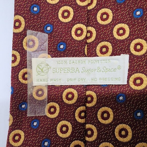 Necktie Superba Sugar & Spice Geometric Stripe Brown Blue 4" W 53.5" L 1970s - Picture 5 of 5